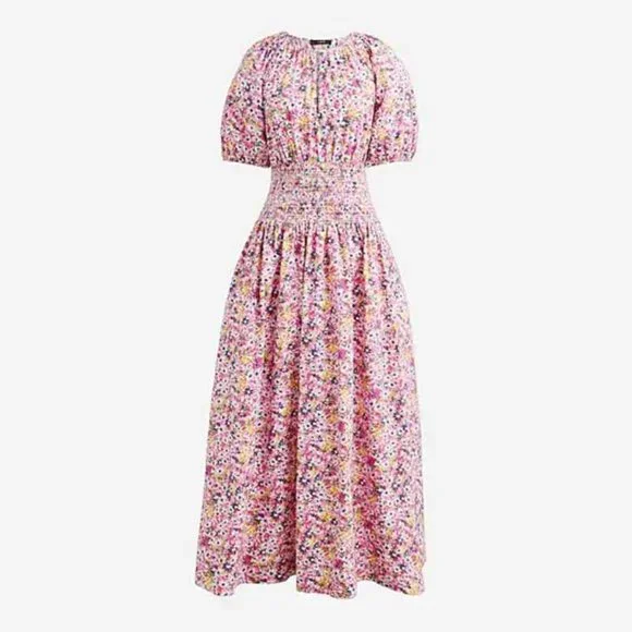 j crew puff sleeve midi dress Velvet Puff-sleeve Midi Dress For Women